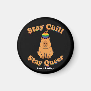 Retro Stay Chill Stay Queer Capybara Rainbow Zen  Magnet