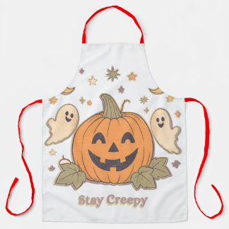 Retro Stay Creepy Pumpkin & Cute Ghosts Halloween Apron