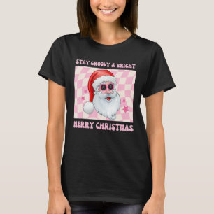 Retro Stay Groovy Bright Christmas Cute Santa Pink T-Shirt