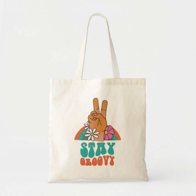 Retro Stay Groovy Budget Tote Bag (Front)