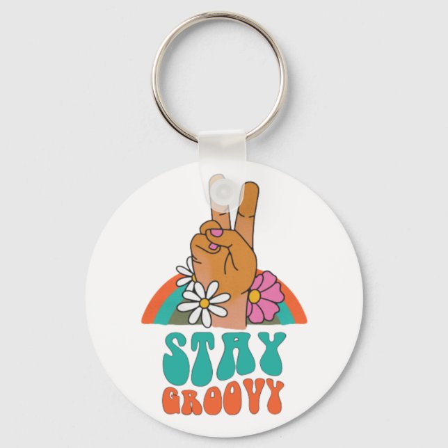 Retro Stay Groovy Button Keychain (Front)