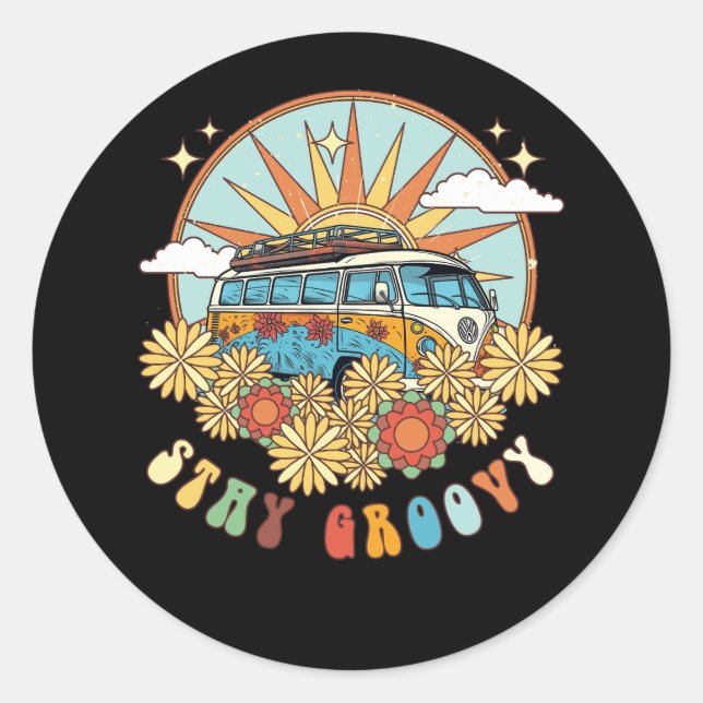Retro Stay Groovy Preppy Summer Hippie 70s Van Lif Classic Round Sticker (Front)