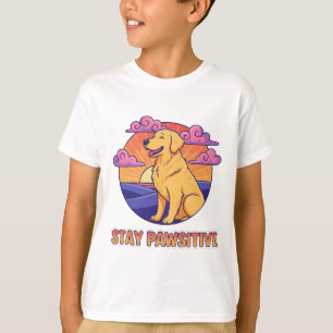 Retro Stay Pawsitive Golden Retriever Sunset T-Shirt