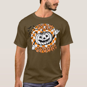 Retro Stay Spooky Scray Pumpkin Face Funny Hallowe T-Shirt