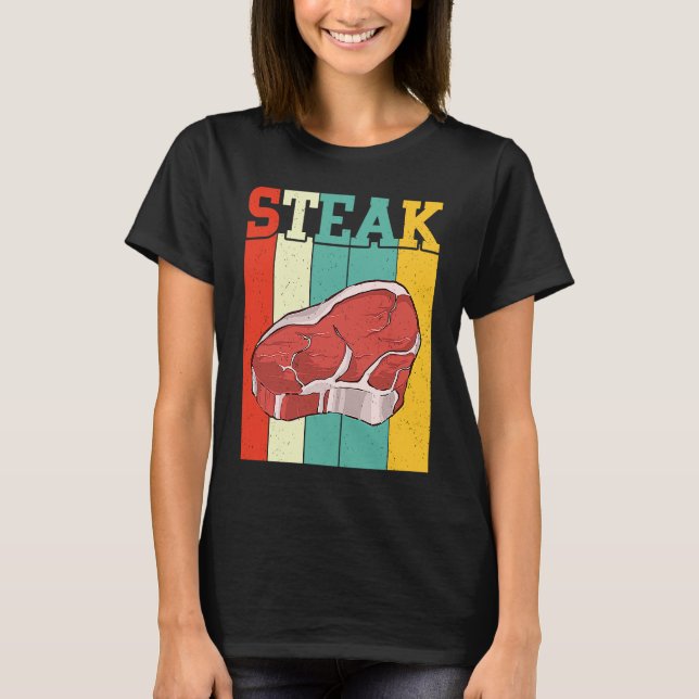 Retro Steak Raw Steak Meat Food Beef Cow Grilling T-Shirt (Front)