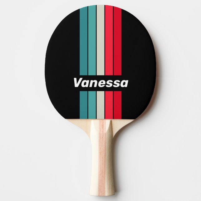 Retro Stealth Rainbow Pin Striped with Name Ping Pong Paddle (Front)