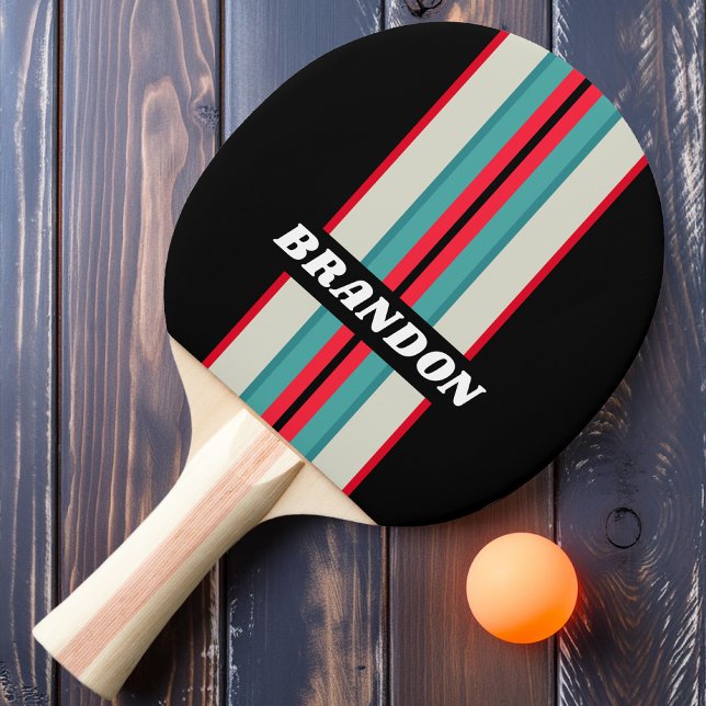 Retro Stealth Rainbow Rally Stripe with Name Ping Pong Paddle (Creator Uploaded)