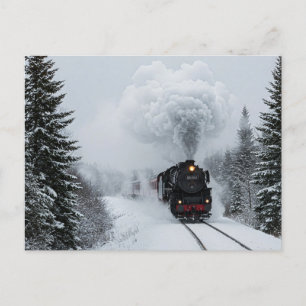 Retro Steam Train Winter Snow Postcard