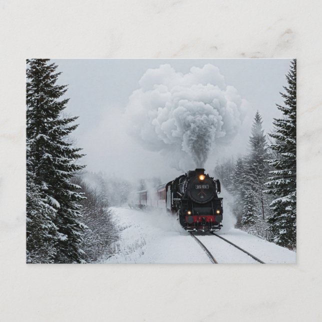 Retro Steam Train Winter Snow Postcard (Front)