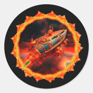 Retro Steampunk Moon Rocket Classic Round Sticker