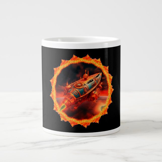 Retro Steampunk Moon Rocket Large Coffee Mug (Front)