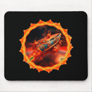 Retro Steampunk Moon Rocket Mouse Mat