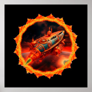 Retro Steampunk Moon Rocket Poster