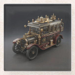 Retro Steampunk Police Cruiser Glass Coaster