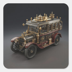 Retro Steampunk Police Cruiser Square Sticker