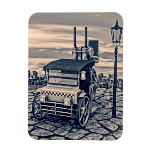 Retro Steampunk Taxi Cab City Art Magnet