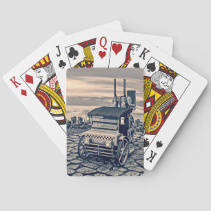 Retro Steampunk Taxi Cab City Art Playing Cards