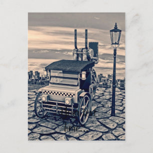 Retro Steampunk Taxi Cab City Art Postcard