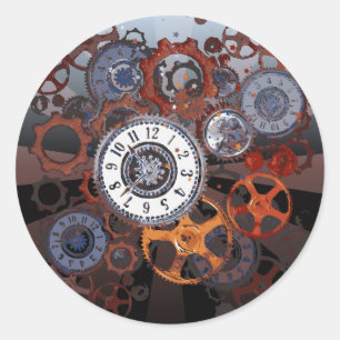 Retro steampunk watch parts, gears and cogs print classic round sticker