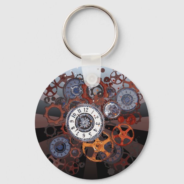 Retro steampunk watch parts, gears and cogs print key ring (Front)