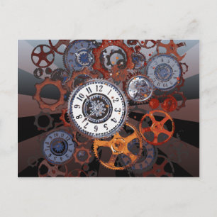Retro steampunk watch parts, gears and cogs print postcard