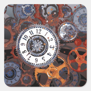 Retro steampunk watch parts, gears and cogs print square sticker