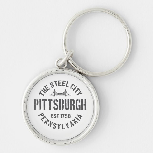 Retro Steel City Pittsburgh Pennsylvania Yinz vint Key Ring (Front)