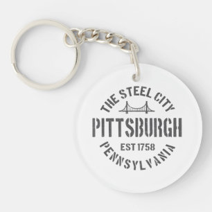 Retro Steel City Pittsburgh Pennsylvania Yinz vint Key Ring