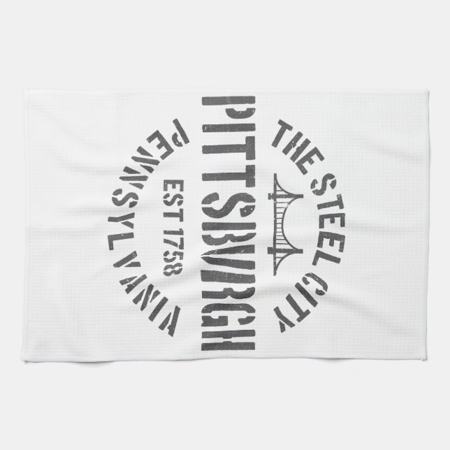 Retro Steel City Pittsburgh Pennsylvania Yinz vint Tea Towel (Horizontal)