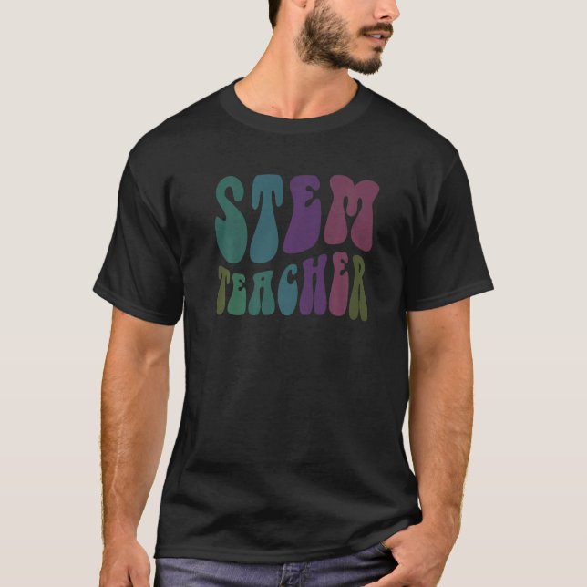Retro STEM TEACHER Groovy Technology Crew STEM Squ T-Shirt (Front)
