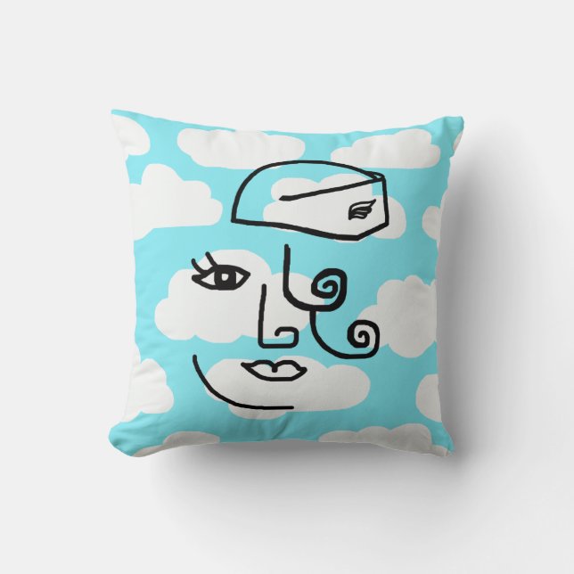 Retro Stewardess Face Throw Pillow (Front)