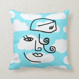 Retro Stewardess Face Throw Pillow