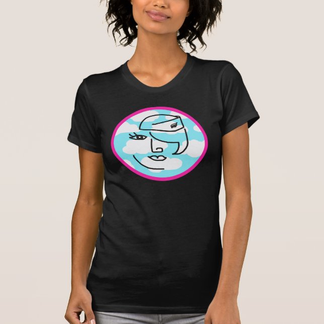 Retro Stewardess in Pink Circle Shirt (Front)