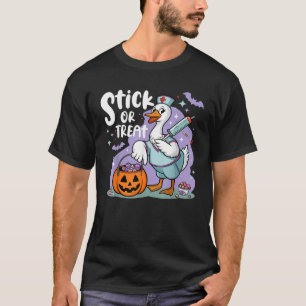 Retro Stick Or Treat Funny Silly Goose Nurse Hallo T-Shirt