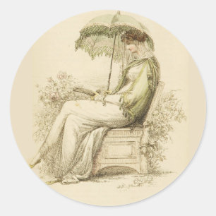 Retro Sticker - Regency Lady Reading - Round