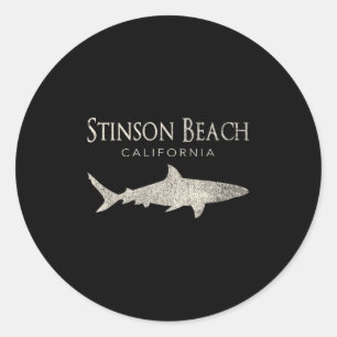 Retro Stinson Beach Ca Shark Classic Round Sticker