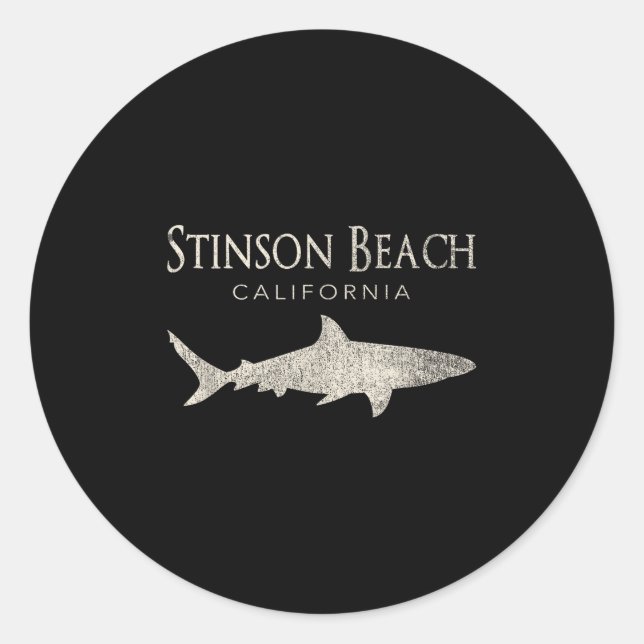Retro Stinson Beach Ca Shark  Classic Round Sticker (Front)