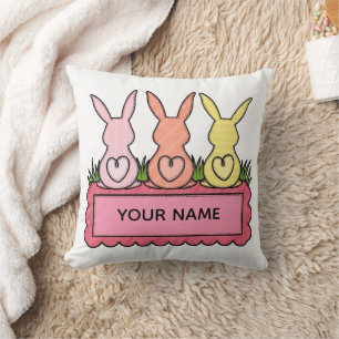Retro Stitched Easter Bunny Trio Custom Text Banne Cushion