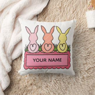 Retro Stitched Easter Bunny Trio Custom Text Banne Cushion