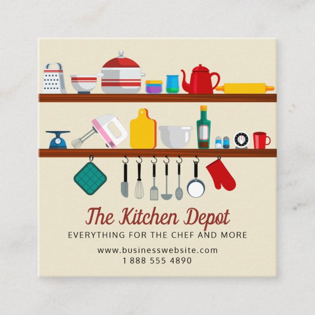 Retro Stock the Kitchen Chef Square Business Card (Front)