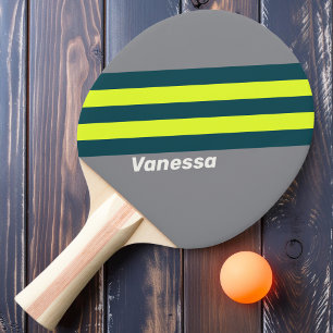 Retro Storm Cloud Grove Stripes with Name Ping Pong Paddle