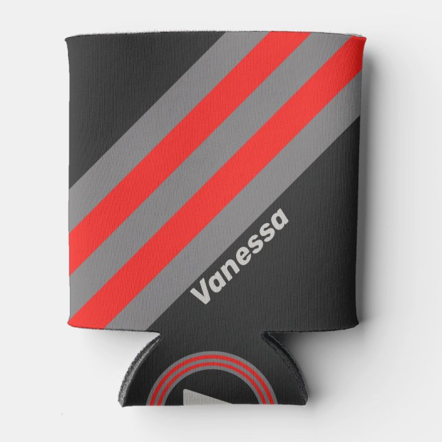 Retro Stormy Sky Stripes with Name Can Cooler (Front)