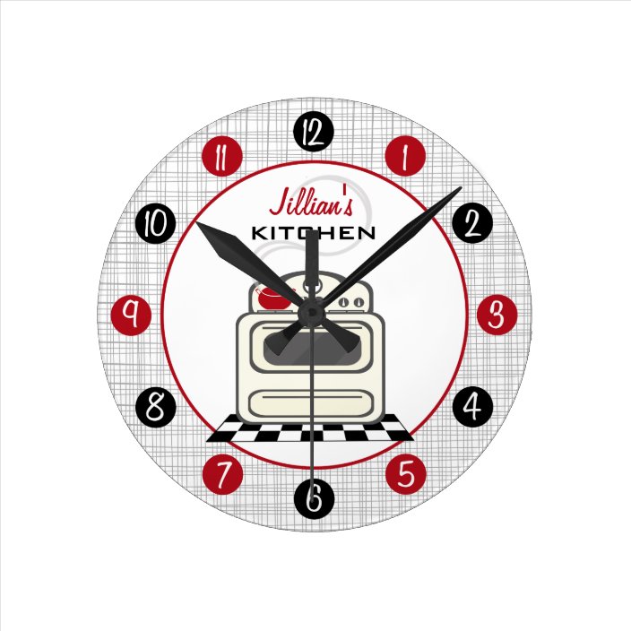 Retro Stove Red & Black Kitchen Clock Zazzle.co.uk