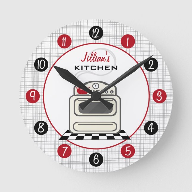 Retro Stove Red & Black Kitchen Clock (Front)