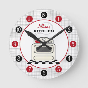 Retro Stove Red & Black Kitchen Clock