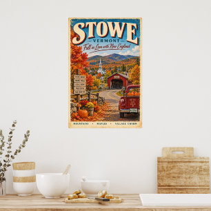 Retro Stowe Vermont Fall Travel Poster Autumn Wall