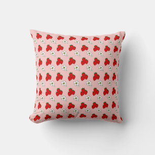 Retro Strawberries and Flower Throw Pillow