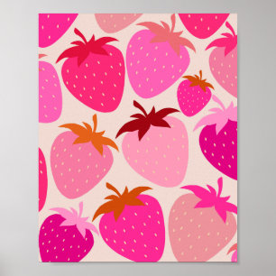Retro Strawberries Pink And Cream Poster