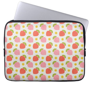 Retro Strawberry and Daisy Pattern Laptop Sleeve