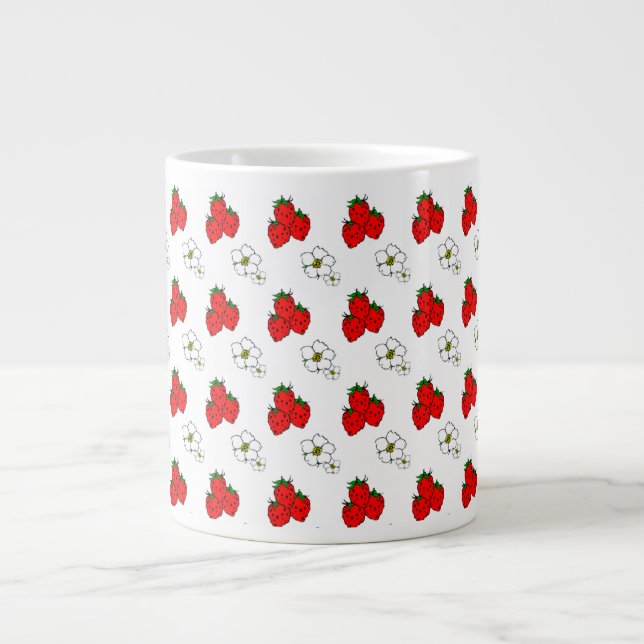 Retro Strawberry and Flowers Pattern Jumbo Mug (Front)